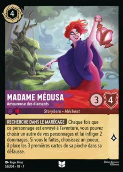 Carte Lorcana - Disney Madame Médusa, Amoureuse des diamants 053/204 Peu Commune Roger Pérez Chapitre 07 L'Île d'Archazia ARI Neuf FR LorenZone