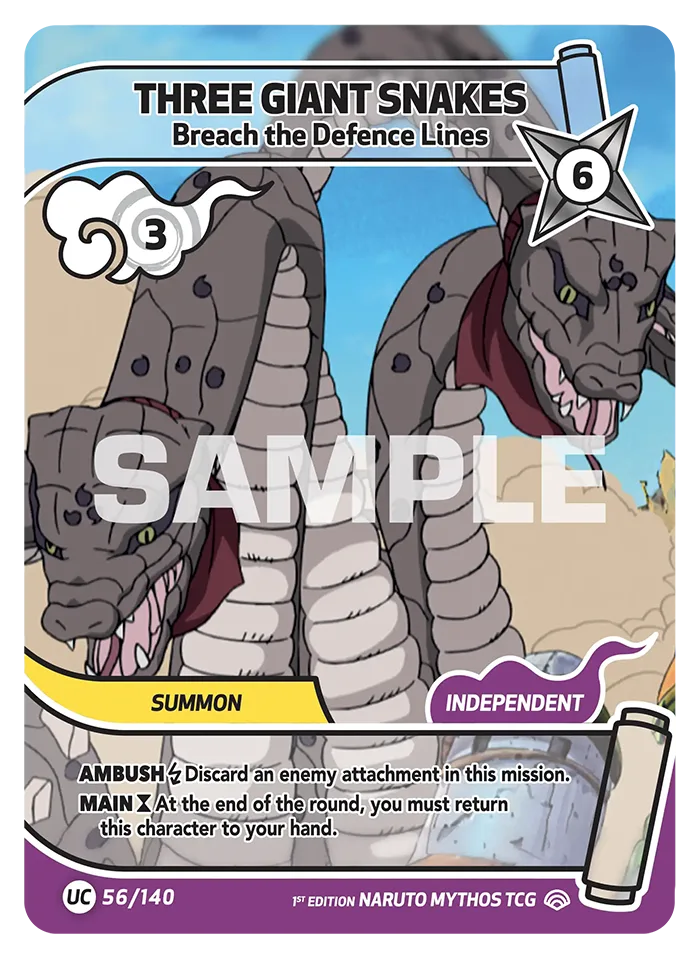Carte Naruto Mythos Three Giant Snakes Breach the Defence Lines 056/140 Uncommon Full Art Shinobi Shiren 2ème Chapitre Neuf EN LorenZone