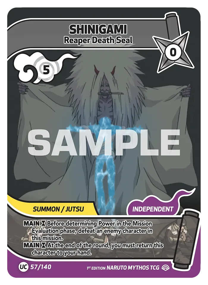 Carte Naruto Mythos Shinigami Reaper Death Seal 057/140 Uncommon Full Art Shinobi Shiren 2ème Chapitre Neuf EN LorenZone