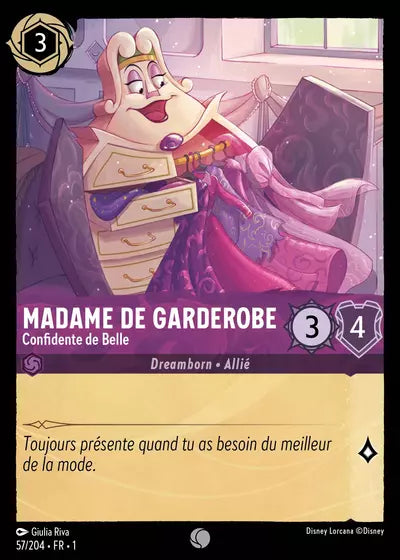 Carte Lorcana - Disney Madame de Garderobe, Confidente de Belle 057/204 Chapitre 01 Premier Chapitre FC Neuf FR LorenZone