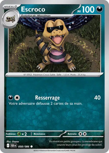 Carte Pokémon Escroco 058/086 BLK Foudre Noire EV10_5 Neuf FR LorenZone