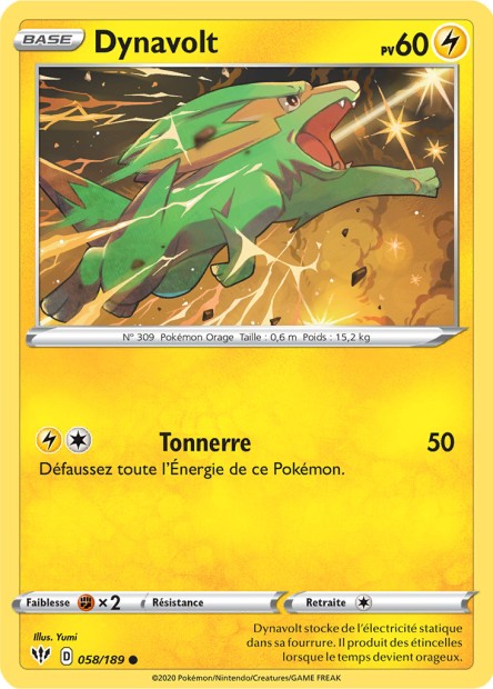 Carte Pokémon Dynavolt 058/189 SWSH3 Ténèbres Embrasées EB03 Neuf FR LorenZone
