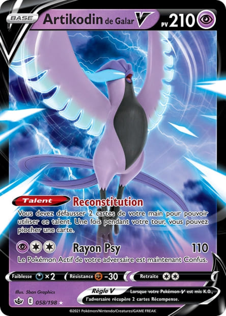 Carte Pokémon Artikodin de Galar V 058/198 CRE Règne de Glace EB06 Neuf FR LorenZone