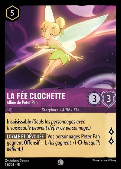 Carte Lorcana - Disney La Fée Clochette, Alliée de Peter Pan 058/204 Chapitre 01 Premier Chapitre FC Neuf FR LorenZone