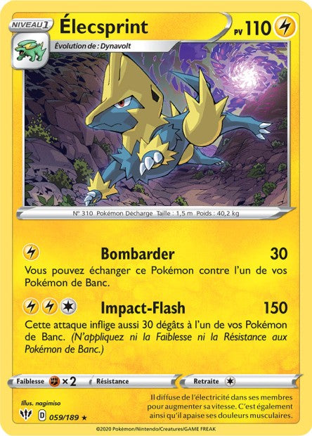 Carte Pokémon Elecsprint 059/189 SWSH3 Ténèbres Embrasées EB03 Neuf FR LorenZone