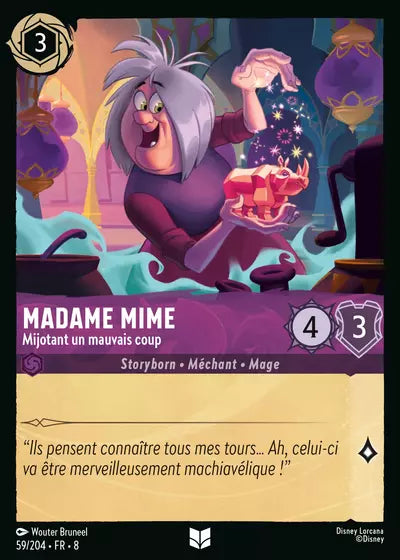 Carte Lorcana - Disney Madame Mime, Mijotant un mauvais coup 059/204 Peu Commune Wouter Bruneel Chapitre 08 Le Règne de Jafar ROJ Neuf FR LorenZone