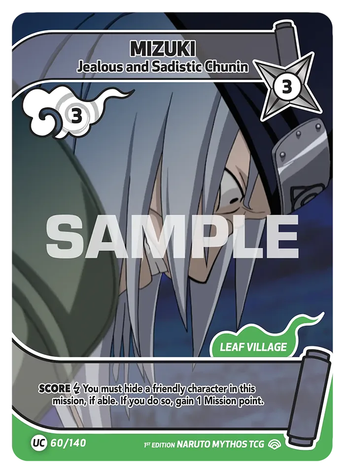 Carte Naruto Mythos Mizuki Jealous and Sadistic Chunin 060/140 Uncommon Full Art Shinobi Shiren 2ème Chapitre Neuf EN LorenZone