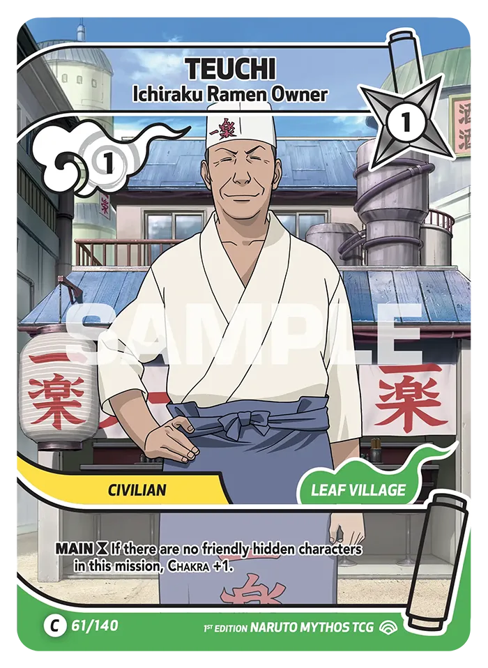 Carte Naruto Mythos Teuchi Ichiraku Ramen Owner 061/140 Common Full Art Shinobi Shiren 2ème Chapitre Neuf EN LorenZone