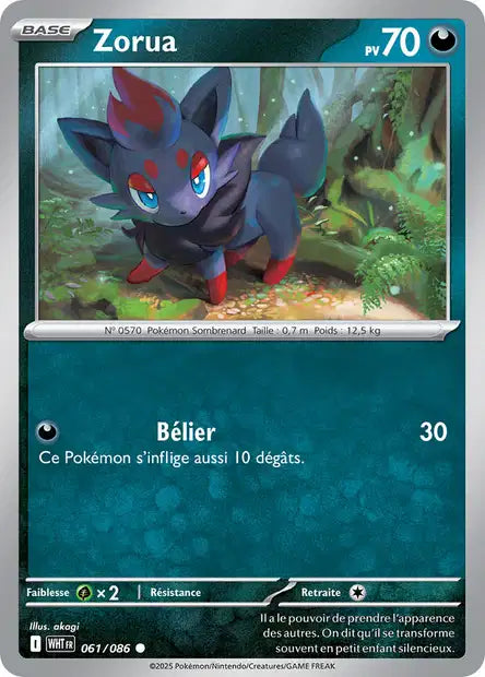 Carte Pokémon Zorua 061/086 WHT Flamme Blanche EV10_5 Neuf FR LorenZone