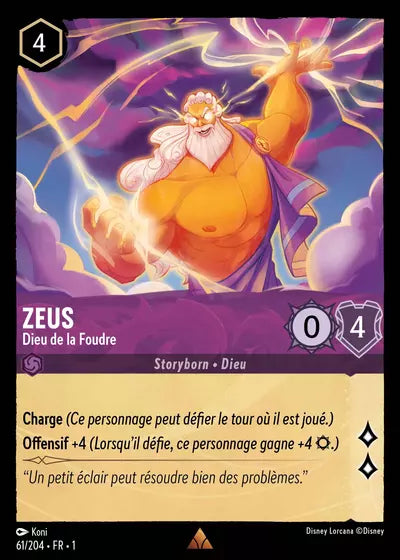Carte Lorcana - Disney Zeus, Dieu de la Foudre 061/204 Chapitre 01 Premier Chapitre FC Neuf FR LorenZone