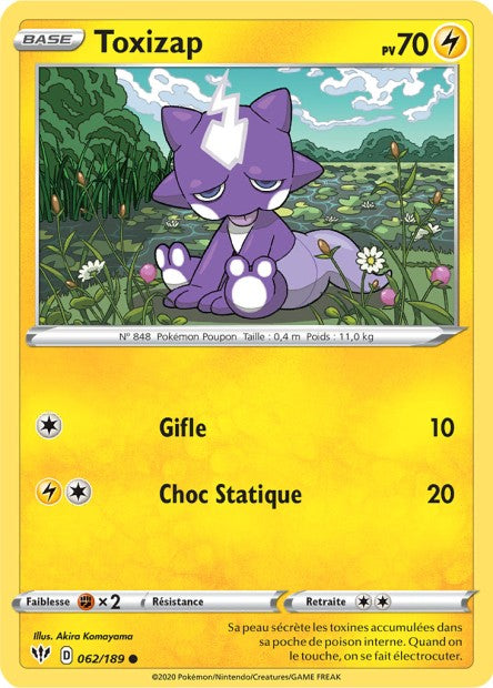 Carte Pokémon Toxizap 062/189 SWSH3 Ténèbres Embrasées EB03 Neuf FR LorenZone