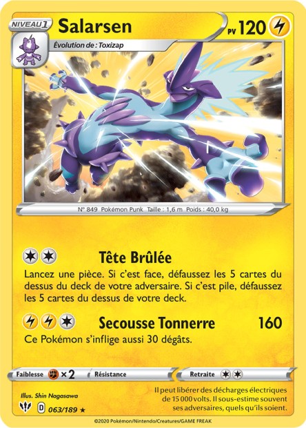 Carte Pokémon Salarsen 063/189 SWSH3 Ténèbres Embrasées EB03 Neuf FR LorenZone