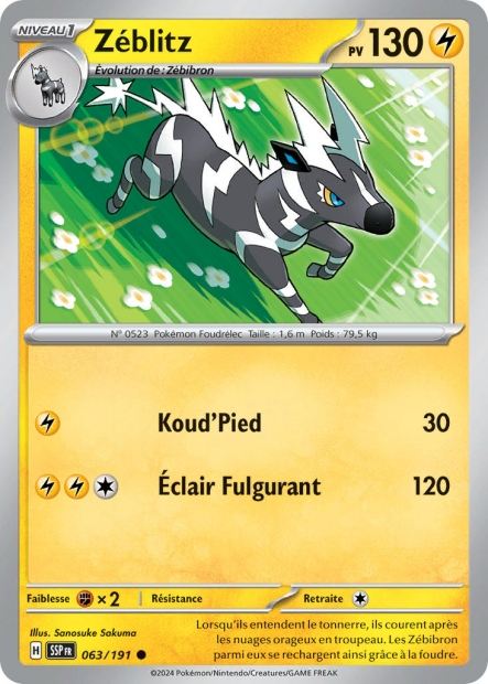 Carte Pokémon Zéblitz 063/191 SSP Étincelles Déferlantes EV08 Neuf FR LorenZone
