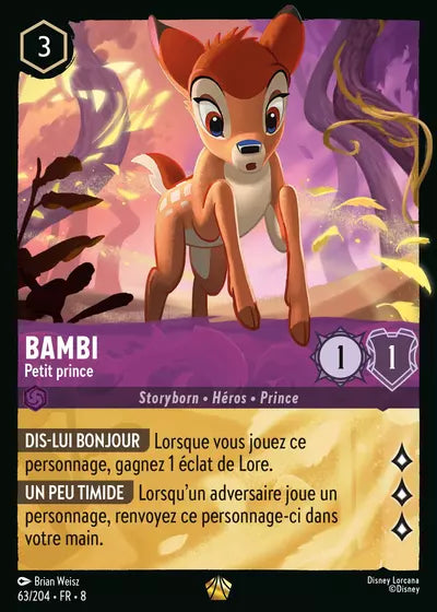 Carte Lorcana - Disney Bambi, Petit prince 063/204 Légendaire Brian Weisz Chapitre 08 Le Règne de Jafar ROJ Neuf FR LorenZone