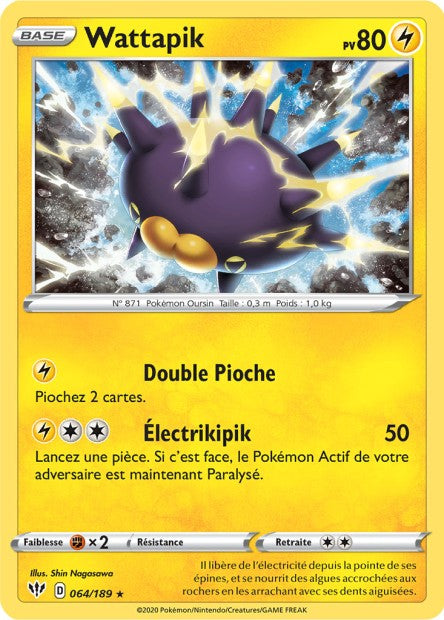 Carte Pokémon Wattapik 064/189 SWSH3 Ténèbres Embrasées EB03 Neuf FR LorenZone