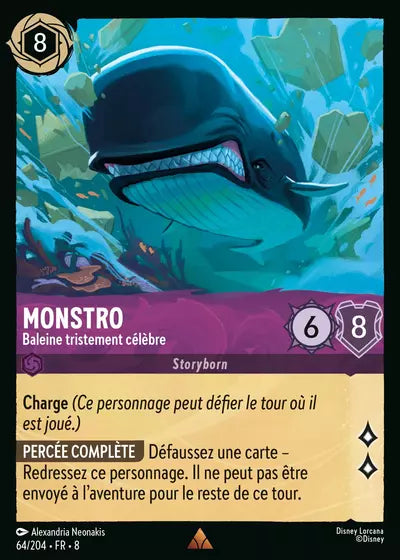 Carte Lorcana - Disney Monstro, Baleine tristement célèbre 064/204 Rare Alexandria Neonakis Chapitre 08 Le Règne de Jafar ROJ Neuf FR LorenZone