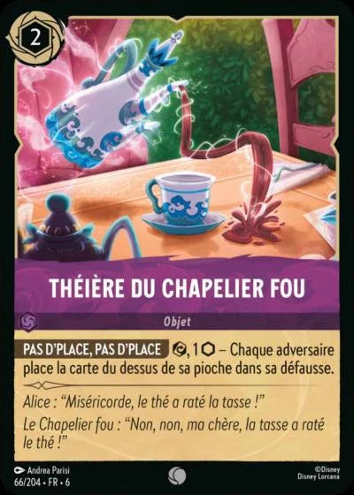 Carte Lorcana - Disney Théière du Chapelier Fou 066/204 Commune  Chapitre 06 La Mer Azurite AZS Neuf FR LorenZone