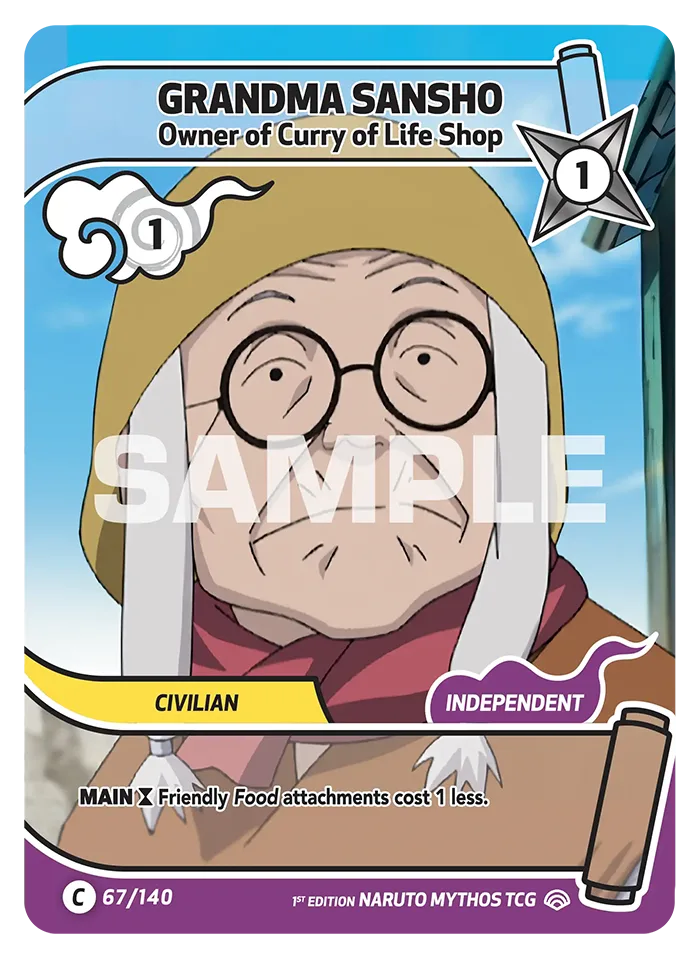 Carte Naruto Mythos Grandma Sansho Owner of Curry of Life Shop 067/140 Common Full Art Shinobi Shiren 2ème Chapitre Neuf EN LorenZone