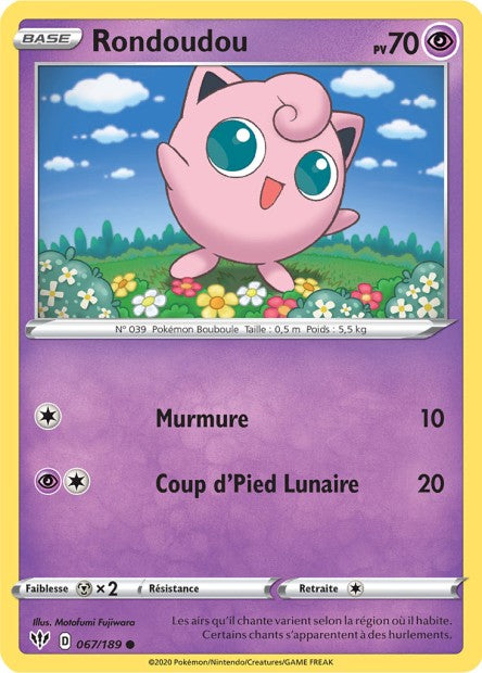 Carte Pokémon Rondoudou 067/189 SWSH3 Ténèbres Embrasées EB03 Neuf FR LorenZone