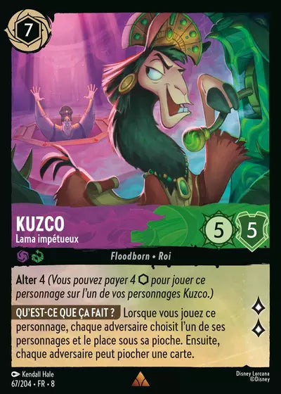 Carte Lorcana - Disney Kuzco, Lama impétueux 067/204 Rare Kendall Hale Chapitre 08 Le Règne de Jafar ROJ Neuf FR LorenZone