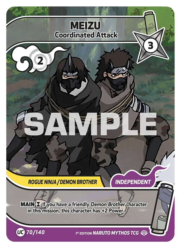 Carte Naruto Mythos Meizu Coordinated Attack 070/140 Uncommon Full Art Shinobi Shiren 2ème Chapitre Neuf EN LorenZone
