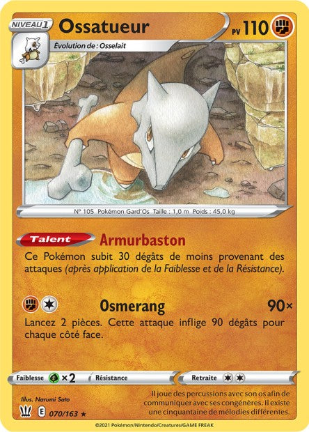 Carte Pokémon Ossatueur 070/163 SWSH5 Styles de Combat EB05 Neuf FR LorenZone