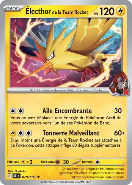 Carte Pokémon Électhor de la Team Rocket 070/182 DRI Rivalités Destinées EV10 Neuf FR LorenZone