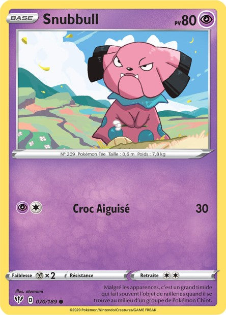 Carte Pokémon Snubull 070/189 SWSH3 Ténèbres Embrasées EB03 Neuf FR LorenZone