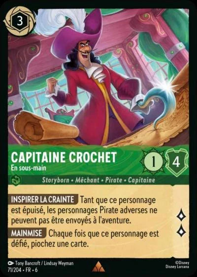 Carte Lorcana - Disney Capitaine Crochet, En sous-marin 071/204 Rare  Chapitre 06 La Mer Azurite AZS Neuf FR LorenZone