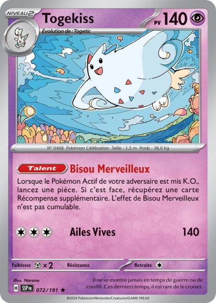 Carte Pokémon Togekiss 072/191 SSP Étincelles Déferlantes EV08 Neuf FR LorenZone