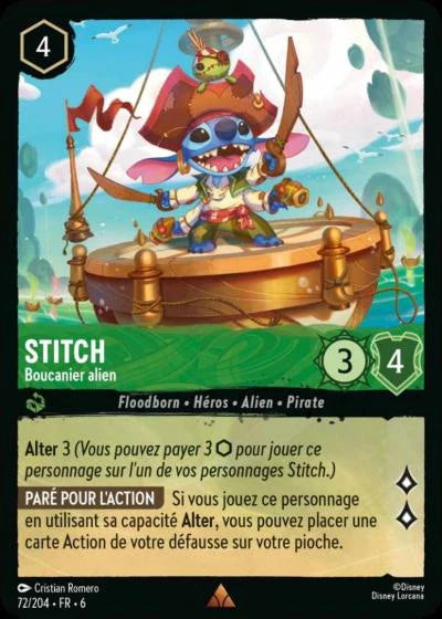 Carte Lorcana - Disney Stitch, Boucanier alien 072/204 Rare  Chapitre 06 La Mer Azurite AZS Neuf FR LorenZone