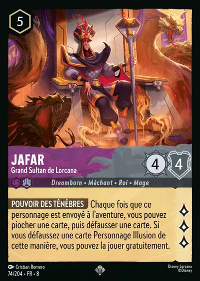 Carte Lorcana - Disney Jafar, Grand sultan de Lorcana 074/204 Super Rare Cristian Romero Chapitre 08 Le Règne de Jafar ROJ Neuf FR LorenZone