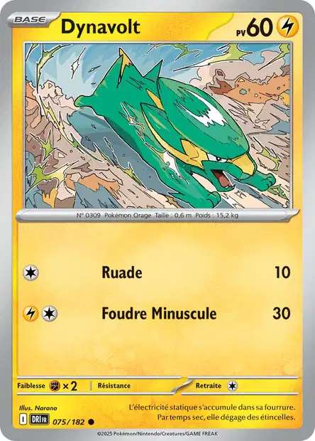 Carte Pokémon Dynavolt 075/182 DRI Rivalités Destinées EV10 Neuf FR LorenZone