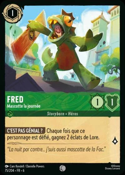 Carte Lorcana - Disney Fred, Mascotte la journée 075/204 Commune  Chapitre 06 La Mer Azurite AZS Neuf FR LorenZone