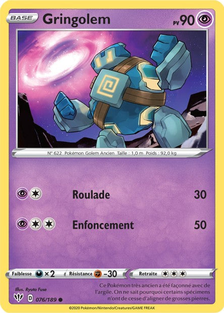 Carte Pokémon Gringolem 076/189 SWSH3 Ténèbres Embrasées EB03 Neuf FR LorenZone