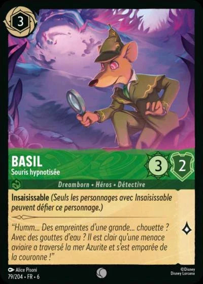 Carte Lorcana - Disney Basil, Souris hypnotisée 079/204 Commune  Chapitre 06 La Mer Azurite AZS Neuf FR LorenZone
