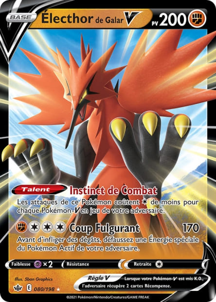 Carte Pokémon Électhor de Galar V 080/198 CRE Règne de Glace EB06 Neuf FR LorenZone