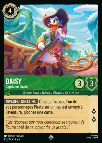 Carte Lorcana - Disney Daisy, Capitaine pirate 081/204 Super Rare  Chapitre 06 La Mer Azurite AZS Neuf FR LorenZone