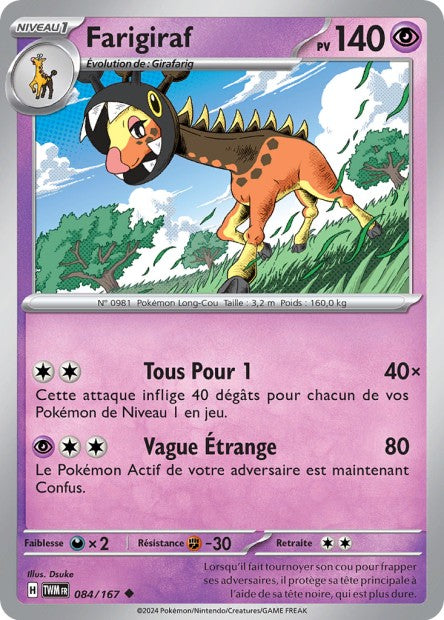 Carte Pokémon Farigiraf 084/167 TWM Mascarade Crépusculaire EV06 Neuf FR LorenZone