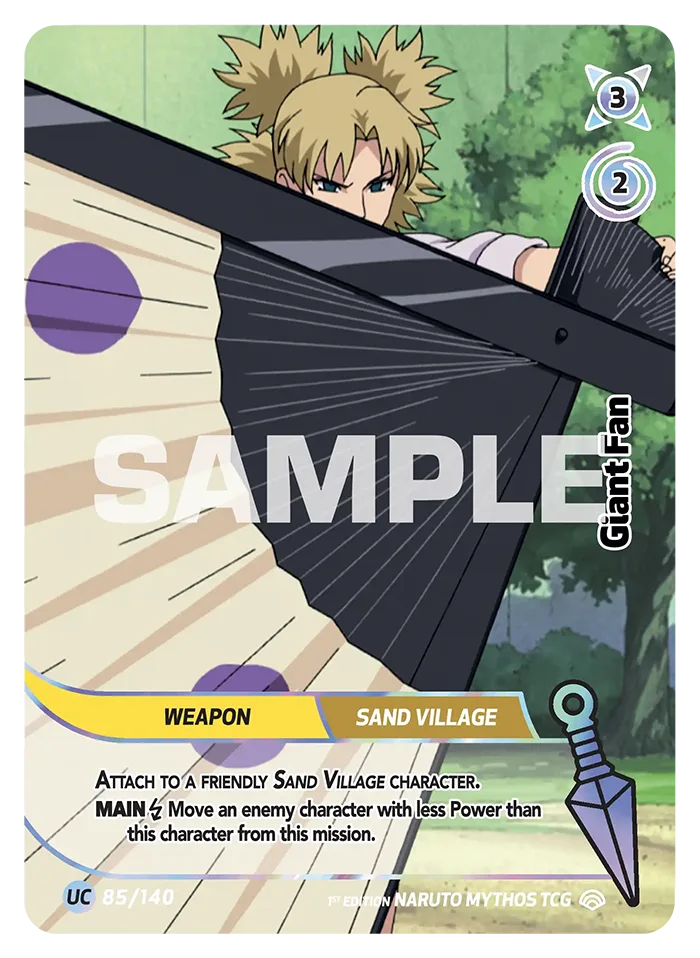 Carte Naruto Mythos Giant Fan 085/140 Uncommon Full Art Shinobi Shiren 2ème Chapitre Neuf EN LorenZone
