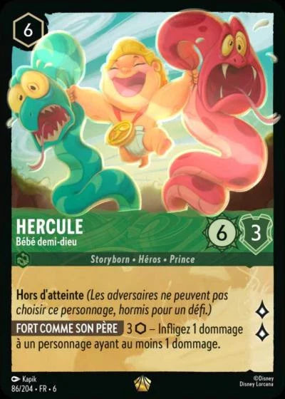 Carte Lorcana - Disney Hercule, Bébé demi-dieu 086/204 Légendaire  Chapitre 06 La Mer Azurite AZS Neuf FR LorenZone