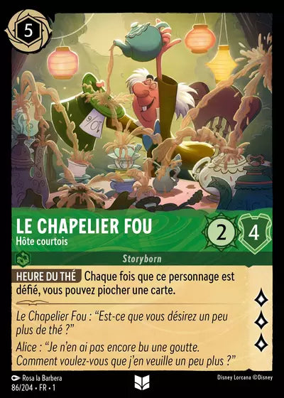 Carte Lorcana - Disney Le Chapelier Fou, Hôte courtois 086/204 Chapitre 01 Premier Chapitre FC Neuf FR LorenZone