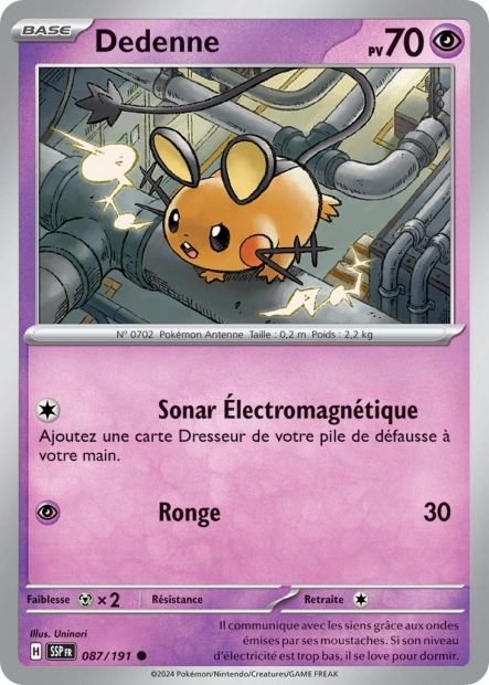 Carte Pokémon Dedenne 087/191 SSP Étincelles Déferlantes EV08 Neuf FR LorenZone
