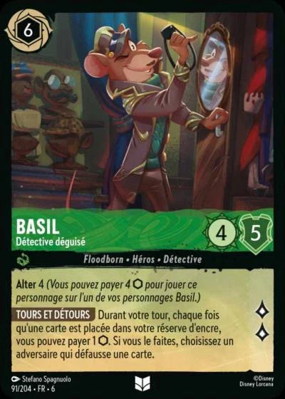Carte Lorcana - Disney Basil, Détective déguisé 091/204 Peu Commune  Chapitre 06 La Mer Azurite AZS Neuf FR LorenZone