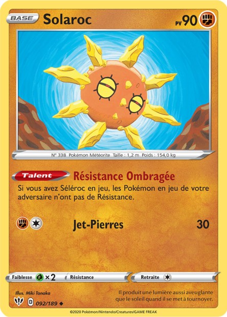 Carte Pokémon Solaroc 092/189 SWSH3 Ténèbres Embrasées EB03 Neuf FR LorenZone
