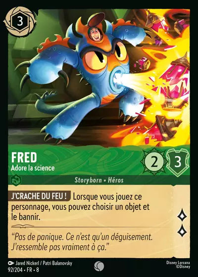 Carte Lorcana - Disney Fred, Adore la science 092/204 Commune JAFed Nickerl Patri Balanovsky Chapitre 08 Le Règne de Jafar ROJ Neuf FR LorenZone