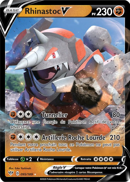 Carte Pokémon Rhinastoc V 095/189 SWSH3 Ténèbres Embrasées EB03 Neuf FR LorenZone