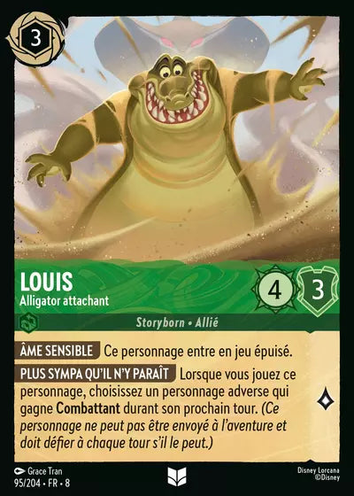 Carte Lorcana - Disney Louis, Alligator attachant 095/204 Peu Commune Grace Tran Chapitre 08 Le Règne de Jafar ROJ Neuf FR LorenZone