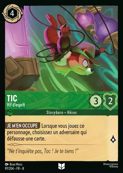 Carte Lorcana - Disney Tic, Vif d'esprit 097/204 Peu Commune Brian Weisz Chapitre 08 Le Règne de Jafar ROJ Neuf FR LorenZone