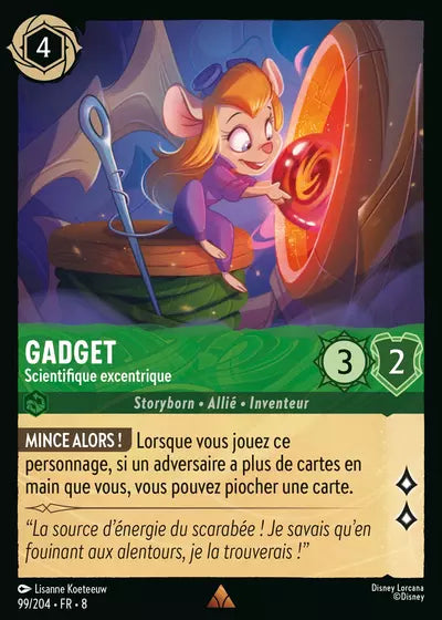 Carte Lorcana - Disney Gadget, Scientifique excentrique 099/204 Rare Lisanne Koeteeuw Chapitre 08 Le Règne de Jafar ROJ Neuf FR LorenZone